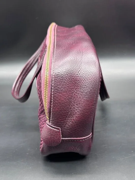 Vintage Purse Handbag 1970s Burgundy Woven Faux Leather Dual Handles Retro Fashi - Picture 5 of 12